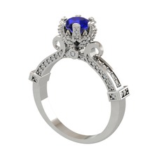 Kraliyet Tektaş Yüzük - Lab safir ve swarovski 18 ayar beyaz altın yüzük #m7kag7