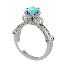 Akuamarin ve swarovski 18 ayar beyaz altın yüzük