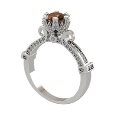 Kraliyet Tektaş Yüzük - Dumanlı kuvars ve pırlanta 925 ayar gümüş yüzük (1.034 karat) #n3ky8h