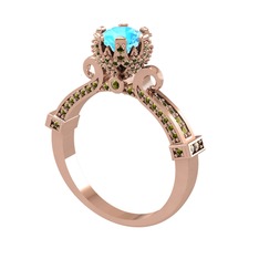 Akuamarin ve peridot 925 ayar rose altın kaplama gümüş yüzük