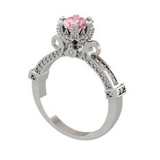 Pembe kuvars ve swarovski 8 ayar beyaz altın yüzük
