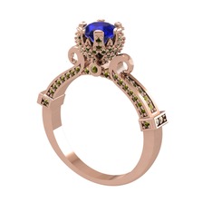 Lab safir ve peridot 925 ayar rose altın kaplama gümüş yüzük