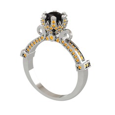Kraliyet Tektaş Yüzük - Siyah zirkon ve sitrin 18 ayar beyaz altın yüzük #pgvgjn