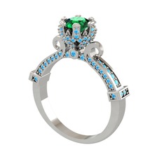 Kraliyet Tektaş Yüzük - Yeşil kuvars ve akuamarin 18 ayar beyaz altın yüzük #pihc6v