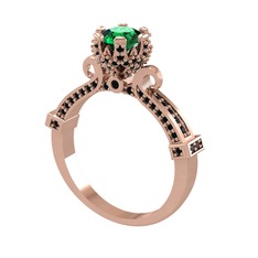 Kraliyet Tektaş Yüzük - Yeşil kuvars ve siyah zirkon 14 ayar rose altın yüzük #pwzrzl