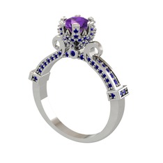 Kraliyet Tektaş Yüzük - Ametist ve lab safir 8 ayar beyaz altın yüzük #pxvn6h