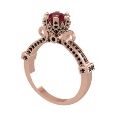 Kraliyet Tektaş Yüzük - Kök yakut ve siyah zirkon 8 ayar rose altın yüzük #q6xwor