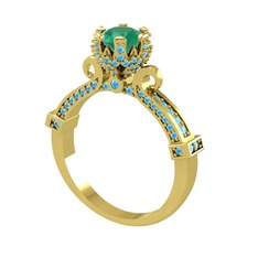 Kraliyet Tektaş Yüzük - Kök zümrüt ve akuamarin 14 ayar altın yüzük #rs7y40