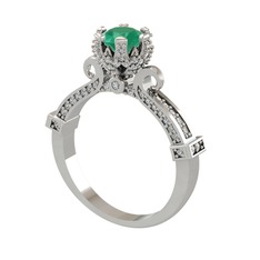Kraliyet Tektaş Yüzük - Kök zümrüt ve beyaz zirkon 14 ayar beyaz altın yüzük #sm1zjy