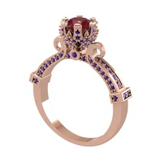 Kraliyet Tektaş Yüzük - Kök yakut ve ametist 8 ayar rose altın yüzük #sr1sy5