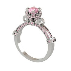 Pembe kuvars 14 ayar beyaz altın yüzük