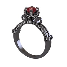 Kraliyet Tektaş Yüzük - Kök yakut ve swarovski 925 ayar siyah rodyum kaplama gümüş yüzük #u68ene