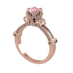 Pembe kuvars ve pırlanta 8 ayar rose altın yüzük (1.034 karat)