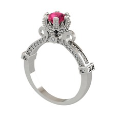 Rodolit garnet ve swarovski 14 ayar beyaz altın yüzük