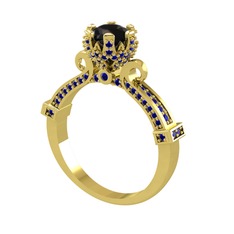 Kraliyet Tektaş Yüzük - Siyah zirkon ve lab safir 14 ayar altın yüzük #w39vk9