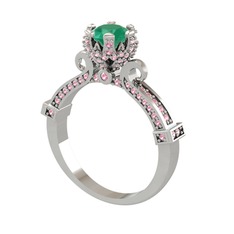 Kraliyet Tektaş Yüzük - Kök zümrüt ve pembe kuvars 925 ayar gümüş yüzük #xp3c31