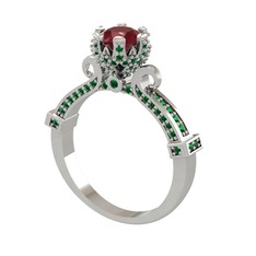 Kraliyet Tektaş Yüzük - Kök yakut ve yeşil kuvars 8 ayar beyaz altın yüzük #yxp2nk