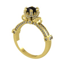 Kraliyet Tektaş Yüzük - Siyah zirkon ve pırlanta 18 ayar altın yüzük (1.034 karat) #z96nzv