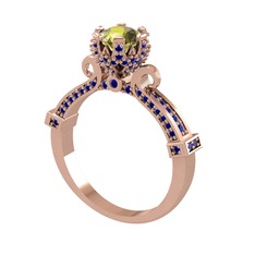 Kraliyet Tektaş Yüzük - Peridot ve lab safir 925 ayar rose altın kaplama gümüş yüzük #zztzk1