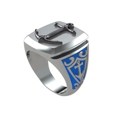 925 ayar siyah rodyum kaplama gümüş yüzük (Mavi mineli)