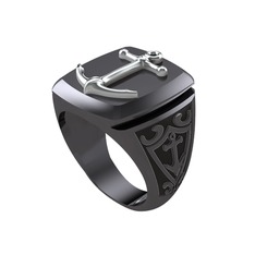 Runa Çapa Yüzük - 8 ayar beyaz altın yüzük (Siyah mineli) #1hjg9o7