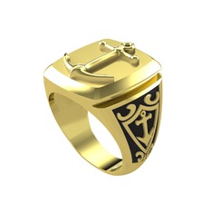 Runa Çapa Yüzük - 8 ayar altın yüzük (Siyah mineli) #4tchlu