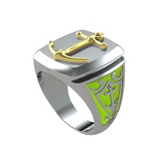 Runa Çapa Yüzük - 14 ayar altın yüzük (Neon yeşil mineli) #7dntur