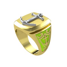 Runa Çapa Yüzük - 8 ayar beyaz altın yüzük (Neon yeşil mineli) #l6obh5