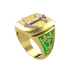 Runa Çapa Yüzük - 14 ayar rose altın yüzük (Yeşil mineli) #rb1jo2