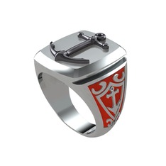 925 ayar siyah rodyum kaplama gümüş yüzük (Kırmızı mineli)