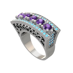 Adalan Yüzük - Ametist ve akuamarin 925 ayar gümüş yüzük #10j3kf6