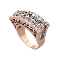 Pırlanta ve akuamarin 8 ayar rose altın yüzük (1.75 karat)