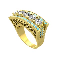 Adalan Yüzük - Beyaz zirkon ve akuamarin 14 ayar altın yüzük #12pet1g