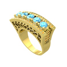 Adalan Yüzük - Akuamarin ve sitrin 925 ayar altın kaplama gümüş yüzük #12y1nkx