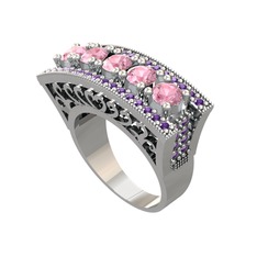 Adalan Yüzük - Pembe kuvars ve ametist 18 ayar beyaz altın yüzük #13a4ah1