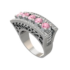 Adalan Yüzük - Pembe kuvars ve swarovski 14 ayar beyaz altın yüzük #13hccct