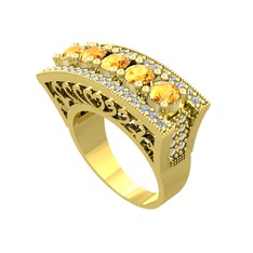 Adalan Yüzük - Sitrin ve swarovski 925 ayar altın kaplama gümüş yüzük #14dcbcl