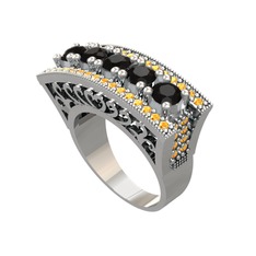 Adalan Yüzük - Siyah zirkon ve sitrin 14 ayar beyaz altın yüzük #14weee1