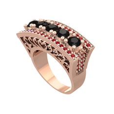 Siyah zirkon ve garnet 14 ayar rose altın yüzük