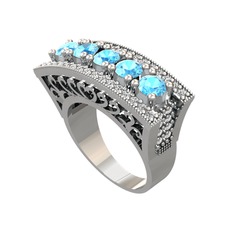 Adalan Yüzük - Akuamarin ve beyaz zirkon 18 ayar beyaz altın yüzük #15yo13g