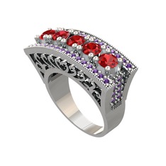 Adalan Yüzük - Garnet ve ametist 925 ayar gümüş yüzük #160ydmc