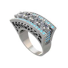 Adalan Yüzük - Pırlanta ve akuamarin 925 ayar gümüş yüzük (1.75 karat) #1681bz2