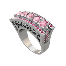 Pembe kuvars ve rodolit garnet 18 ayar beyaz altın yüzük