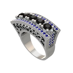 Adalan Yüzük - Siyah zirkon ve lab safir 8 ayar beyaz altın yüzük #171qapl