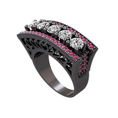 Swarovski ve rodolit garnet 925 ayar siyah rodyum kaplama gümüş yüzük