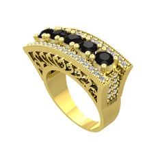 Adalan Yüzük - Siyah zirkon ve beyaz zirkon 18 ayar altın yüzük #182z5uf