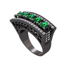 Adalan Yüzük - Yeşil kuvars ve swarovski 925 ayar siyah rodyum kaplama gümüş yüzük #18gb485
