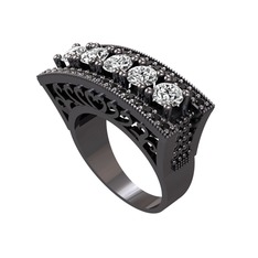 Adalan Yüzük - Swarovski ve siyah zirkon 925 ayar siyah rodyum kaplama gümüş yüzük #18k7a28
