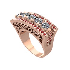 Pırlanta ve garnet 925 ayar rose altın kaplama gümüş yüzük (1.75 karat)