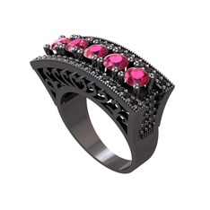 Adalan Yüzük - Rodolit garnet ve siyah zirkon 925 ayar siyah rodyum kaplama gümüş yüzük #19nfq6c